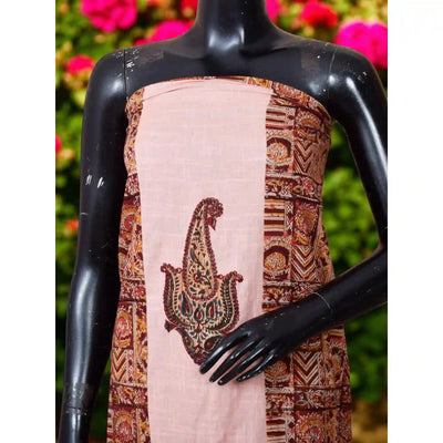 Kalamkari block printed panelled kurti with appliqué centre panel in cotton, available up to size 5XL