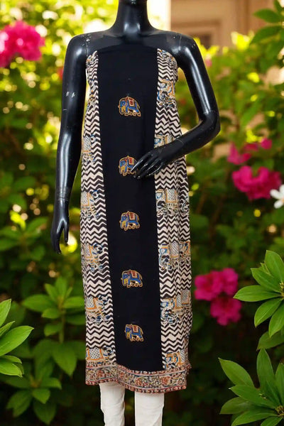 Kalamkari block printed panelled kurti with appliqué centre panel in cotton, available up to size 5XL