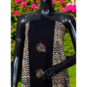 Kalamkari block printed panelled kurti with appliqué centre panel in cotton, available up to size 5XL