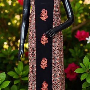 Kalamkari block printed panelled kurti with appliqué centre panel in cotton, available up to size 5XL
