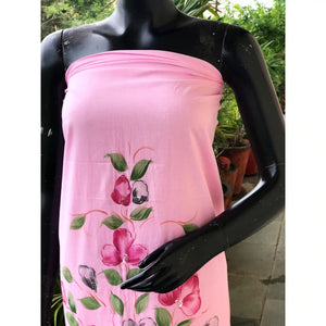 Pink Hand Painted Cotton Kurti Fabric