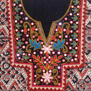 Kalamkari block printed cotton kurti with hand embroidery on neckline – breathable fabric, plus-size friendly, up to 5XL