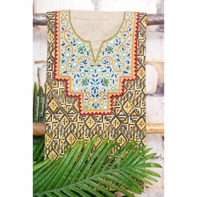 Kalamkari block printed cotton kurti with hand embroidery on neckline – breathable fabric, plus-size friendly, up to 5XL