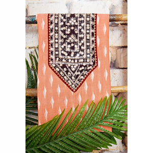 Ikat Kutch Old Work Kurti fabric with hand embroidery