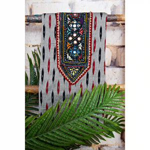 Ikat Kutch Old Work Kurti fabric with hand embroidery