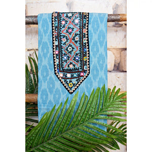 Ikat Kutch Old Work Kurti fabric with hand embroidery