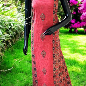 Ajrakh Tepchi Kurti Fabric with Appliqué Motifs and Tepchi Panels