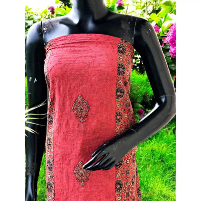 Ajrakh Tepchi Kurti Fabric with Appliqué Motifs and Tepchi Panels