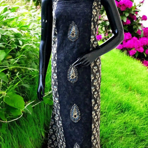 Ajrakh Tepchi Kurti Fabric with Appliqué Motifs and Tepchi Panels