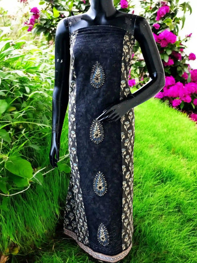Ajrakh Tepchi Kurti Fabric with Appliqué Motifs and Tepchi Panels