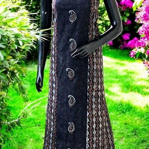 Ajrakh Tepchi Kurti Fabric with Appliqué Motifs and Tepchi Panels