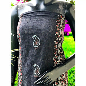 Ajrakh Tepchi Kurti Fabric with Appliqué Motifs and Tepchi Panels