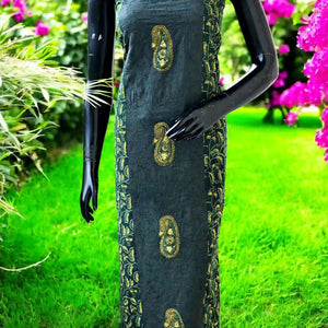 Ajrakh Tepchi Kurti Fabric with Appliqué Motifs and Tepchi Panels