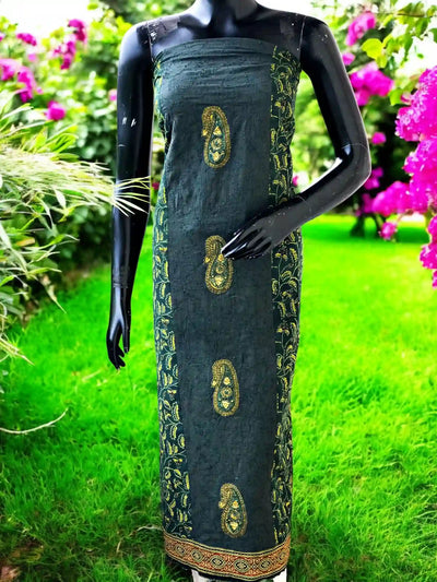 Ajrakh Tepchi Kurti Fabric with Appliqué Motifs and Tepchi Panels