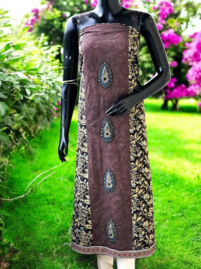 Ajrakh Tepchi Kurti Fabric with Appliqué Motifs and Tepchi Panels