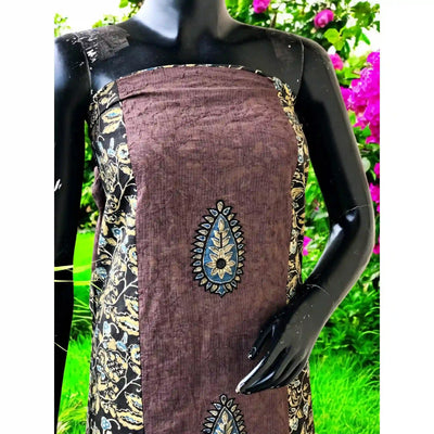 Ajrakh Tepchi Kurti Fabric with Appliqué Motifs and Tepchi Panels