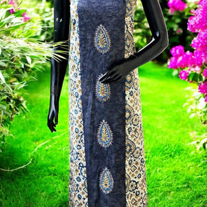Ajrakh Tepchi Kurti Fabric with Appliqué Motifs and Tepchi Panels