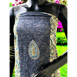 Ajrakh Tepchi Kurti Fabric with Appliqué Motifs and Tepchi Panels