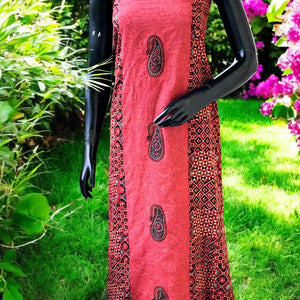 Ajrakh Tepchi Kurti Fabric with Appliqué Motifs and Tepchi Panels