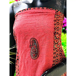 Ajrakh Tepchi Kurti Fabric with Appliqué Motifs and Tepchi Panels