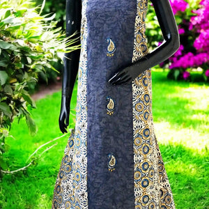 Ajrakh Tepchi Kurti Fabric with Appliqué Motifs and Tepchi Panels