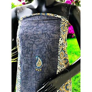 Ajrakh Tepchi Kurti Fabric with Appliqué Motifs and Tepchi Panels