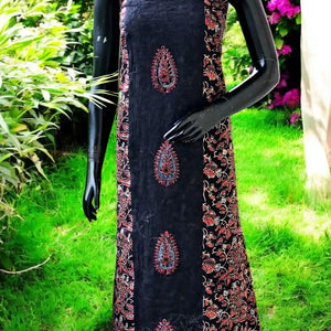 Ajrakh Tepchi Kurti Fabric with Appliqué Motifs and Tepchi Panels