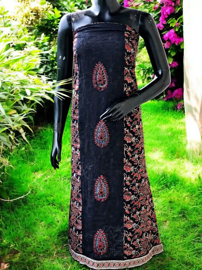 Ajrakh Tepchi Kurti Fabric with Appliqué Motifs and Tepchi Panels