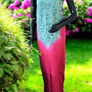 Dola Silk Bandhani Kurti Fabric – Handcrafted Tie-Dye Cotton Silk with Sheen, 3m