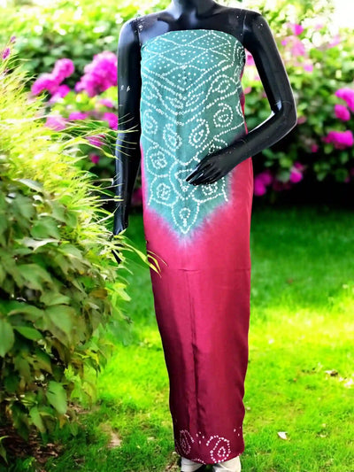 Dola Silk Bandhani Kurti Fabric – Handcrafted Tie-Dye Cotton Silk with Sheen, 3m