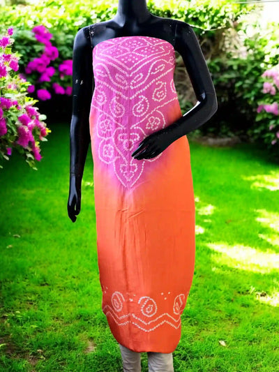 Dola Silk Bandhani Kurti Fabric – Handcrafted Tie-Dye Cotton Silk with Sheen, 3m