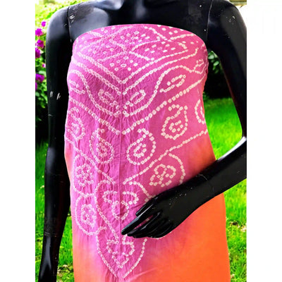 Dola Silk Bandhani Kurti Fabric – Handcrafted Tie-Dye Cotton Silk with Sheen, 3m