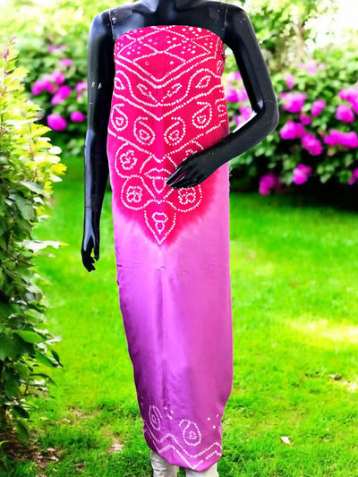 Dola Silk Bandhani Kurti Fabric – Handcrafted Tie-Dye Cotton Silk with Sheen, 3m