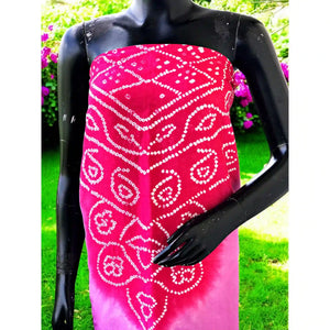 Dola Silk Bandhani Kurti Fabric – Handcrafted Tie-Dye Cotton Silk with Sheen, 3m