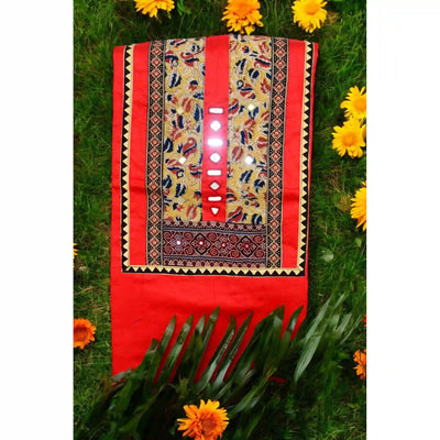 Kalamkari patchwork cotton kurti with mirror embroidery on glazed cotton fabric