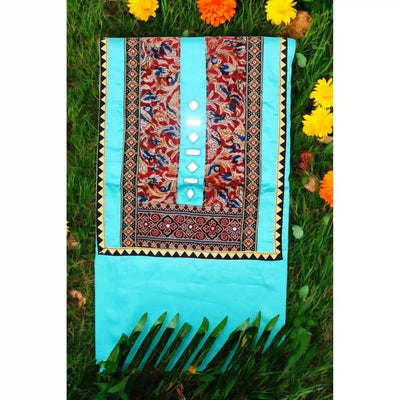 Kalamkari patchwork cotton kurti with mirror embroidery on glazed cotton fabric