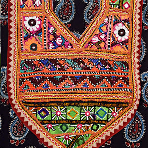 Ajrakh Vintage Kutch Patch Kurti Fabric with Hand Embroidered Kutch Patches on Cotton