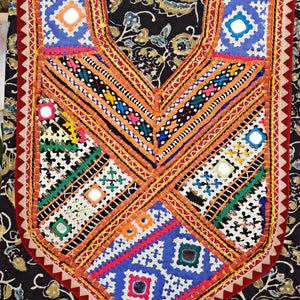 Ajrakh Vintage Kutch Patch Kurti Fabric with Hand Embroidered Kutch Patches on Cotton