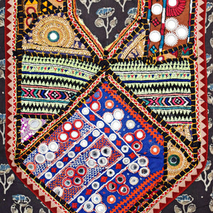 Ajrakh Vintage Kutch Patch Kurti Fabric with Hand Embroidered Kutch Patches on Cotton