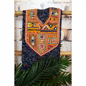 Indigo Ajrakh Vintage Kutch Work Kurti