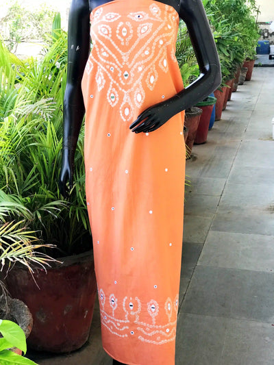 Bandhani cotton kurti fabric with handcrafted mirror work – 2.5m designer fabric