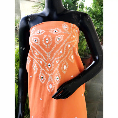 Bandhani cotton kurti fabric with handcrafted mirror work – 2.5m designer fabric