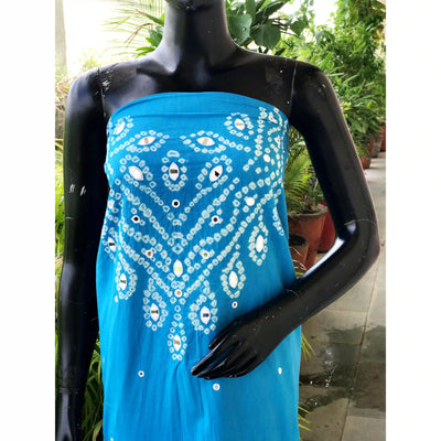 Bandhani cotton kurti fabric with handcrafted mirror work – 2.5m designer fabric