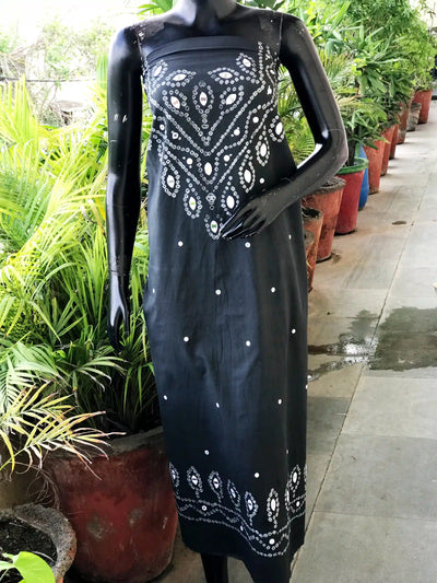 Bandhani cotton kurti fabric with handcrafted mirror work – 2.5m designer fabric