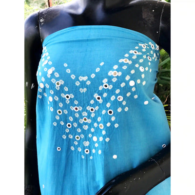 Bandhani cotton kurti fabric with handcrafted mirror work – 2.5m designer fabric