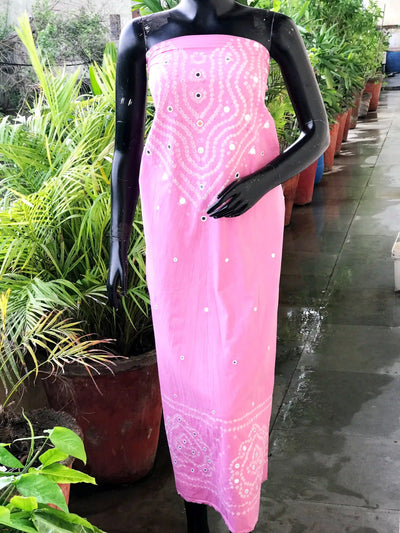 Bandhani cotton kurti fabric with handcrafted mirror work – 2.5m designer fabric