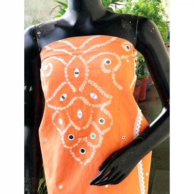 Bandhani cotton kurti fabric with handcrafted mirror work – 2.5m designer fabric