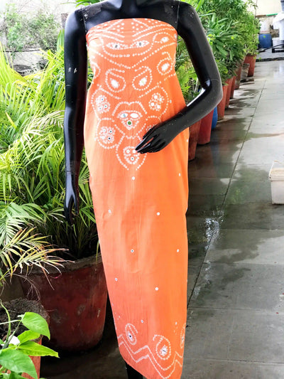 Bandhani cotton kurti fabric with handcrafted mirror work – 2.5m designer fabric