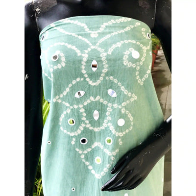 Bandhani cotton kurti fabric with handcrafted mirror work – 2.5m designer fabric