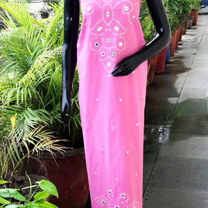 Bandhani cotton kurti fabric with handcrafted mirror work – 2.5m designer fabric